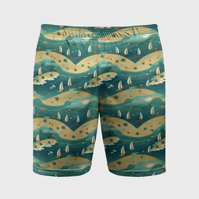 Мужские шорты спортивные с принтом Парусники в море ,  |  | Тематика изображения на принте: 
