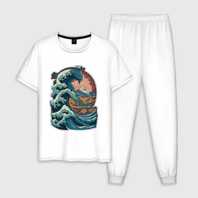 Мужская пижама хлопок с принтом Морской дракон  в стиле японского укиё э в Белгороде, 100% хлопок | брюки и футболка прямого кроя, без карманов, на брюках мягкая резинка на поясе и по низу штанин
 | 