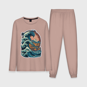 Мужская пижама с лонгсливом хлопок с принтом Морской дракон  в стиле японского укиё э в Санкт-Петербурге,  |  | 