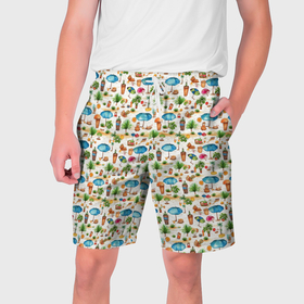 Мужские шорты 3D с принтом Пляжные зонты паттерн в Курске,  полиэстер 100% | прямой крой, два кармана без застежек по бокам. Мягкая трикотажная резинка на поясе, внутри которой широкие завязки. Длина чуть выше колен | 