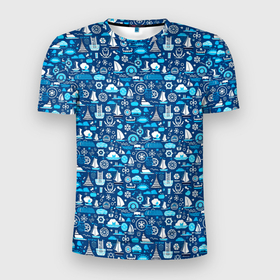 Мужская футболка 3D Slim с принтом Кораблики  и волны в Екатеринбурге, 100% полиэстер с улучшенными характеристиками | приталенный силуэт, круглая горловина, широкие плечи, сужается к линии бедра | 