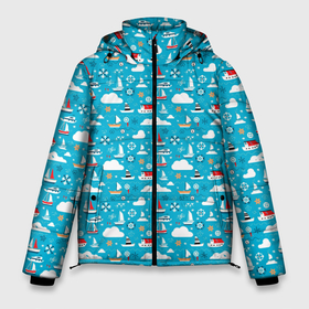 Мужская зимняя куртка 3D с принтом Кораблики и облака в Санкт-Петербурге, верх — 100% полиэстер; подкладка — 100% полиэстер; утеплитель — 100% полиэстер | длина ниже бедра, свободный силуэт Оверсайз. Есть воротник-стойка, отстегивающийся капюшон и ветрозащитная планка. 

Боковые карманы с листочкой на кнопках и внутренний карман на молнии. | Тематика изображения на принте: 