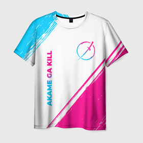 Мужская футболка 3D с принтом Akame ga Kill neon gradient style: надпись, символ , 100% полиэфир | прямой крой, круглый вырез горловины, длина до линии бедер | 