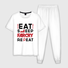 Мужская пижама хлопок с принтом Надпись: eat sleep Far Cry repeat в Белгороде, 100% хлопок | брюки и футболка прямого кроя, без карманов, на брюках мягкая резинка на поясе и по низу штанин
 | Тематика изображения на принте: 