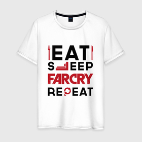 Мужская футболка хлопок с принтом Надпись: eat sleep Far Cry repeat , 100% хлопок | прямой крой, круглый вырез горловины, длина до линии бедер, слегка спущенное плечо. | 