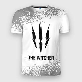 Мужская футболка 3D Slim с принтом The Witcher glitch на светлом фоне в Екатеринбурге, 100% полиэстер с улучшенными характеристиками | приталенный силуэт, круглая горловина, широкие плечи, сужается к линии бедра | Тематика изображения на принте: 