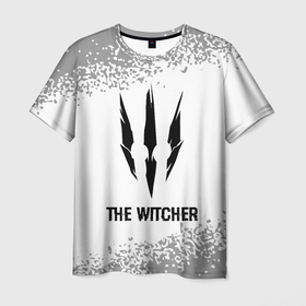 Мужская футболка 3D с принтом The Witcher glitch на светлом фоне в Петрозаводске, 100% полиэфир | прямой крой, круглый вырез горловины, длина до линии бедер | 