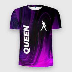 Мужская футболка 3D Slim с принтом Queen violet plasma в Новосибирске, 100% полиэстер с улучшенными характеристиками | приталенный силуэт, круглая горловина, широкие плечи, сужается к линии бедра | 