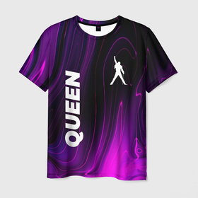 Мужская футболка 3D с принтом Queen violet plasma в Новосибирске, 100% полиэфир | прямой крой, круглый вырез горловины, длина до линии бедер | 