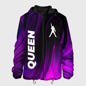 Мужская куртка 3D с принтом Queen violet plasma в Екатеринбурге, ткань верха — 100% полиэстер, подклад — флис | прямой крой, подол и капюшон оформлены резинкой с фиксаторами, два кармана без застежек по бокам, один большой потайной карман на груди. Карман на груди застегивается на липучку | 
