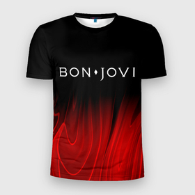 Мужская футболка 3D Slim с принтом Bon Jovi red plasma в Курске, 100% полиэстер с улучшенными характеристиками | приталенный силуэт, круглая горловина, широкие плечи, сужается к линии бедра | 