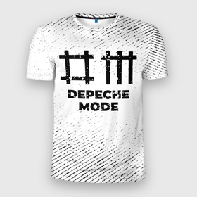 Мужская футболка 3D Slim с принтом Depeche Mode с потертостями на светлом фоне в Санкт-Петербурге, 100% полиэстер с улучшенными характеристиками | приталенный силуэт, круглая горловина, широкие плечи, сужается к линии бедра | Тематика изображения на принте: 