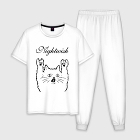 Мужская пижама хлопок с принтом Nightwish   rock cat в Санкт-Петербурге, 100% хлопок | брюки и футболка прямого кроя, без карманов, на брюках мягкая резинка на поясе и по низу штанин
 | 