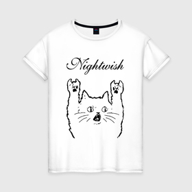 Женская футболка хлопок с принтом Nightwish   rock cat в Санкт-Петербурге, 100% хлопок | прямой крой, круглый вырез горловины, длина до линии бедер, слегка спущенное плечо | 