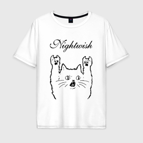 Мужская футболка хлопок Oversize с принтом Nightwish   rock cat в Тюмени, 100% хлопок | свободный крой, круглый ворот, “спинка” длиннее передней части | 