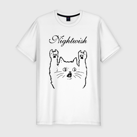 Мужская футболка хлопок Slim с принтом Nightwish   rock cat в Новосибирске, 92% хлопок, 8% лайкра | приталенный силуэт, круглый вырез ворота, длина до линии бедра, короткий рукав | 