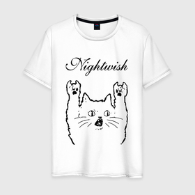 Мужская футболка хлопок с принтом Nightwish   rock cat в Новосибирске, 100% хлопок | прямой крой, круглый вырез горловины, длина до линии бедер, слегка спущенное плечо. | 