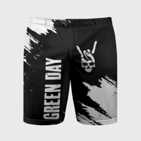 Мужские шорты спортивные с принтом Green Day и рок символ на темном фоне в Тюмени,  |  | 