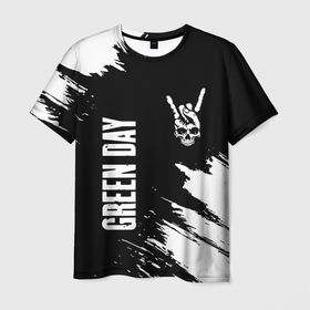 Мужская футболка 3D с принтом Green Day и рок символ на темном фоне в Кировске, 100% полиэфир | прямой крой, круглый вырез горловины, длина до линии бедер | 