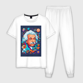 Мужская пижама хлопок с принтом Альберт Эйнштейн гениальный ученый в Белгороде, 100% хлопок | брюки и футболка прямого кроя, без карманов, на брюках мягкая резинка на поясе и по низу штанин
 | 