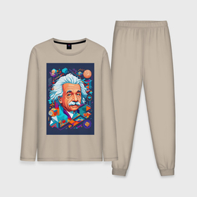 Мужская пижама с лонгсливом хлопок с принтом Альберт Эйнштейн гениальный ученый в Екатеринбурге,  |  | 