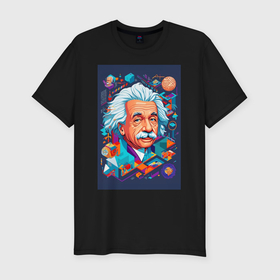 Мужская футболка хлопок Slim с принтом Альберт Эйнштейн гениальный ученый в Белгороде, 92% хлопок, 8% лайкра | приталенный силуэт, круглый вырез ворота, длина до линии бедра, короткий рукав | 
