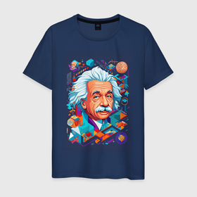 Мужская футболка хлопок с принтом Альберт Эйнштейн гениальный ученый в Петрозаводске, 100% хлопок | прямой крой, круглый вырез горловины, длина до линии бедер, слегка спущенное плечо. | 