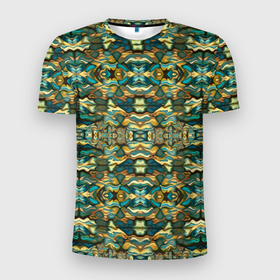 Мужская футболка 3D Slim с принтом Мозаика из самоцветов в Белгороде, 100% полиэстер с улучшенными характеристиками | приталенный силуэт, круглая горловина, широкие плечи, сужается к линии бедра | 