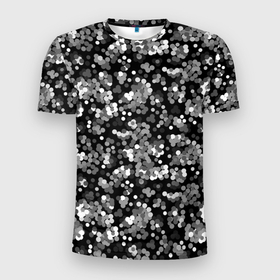 Мужская футболка 3D Slim с принтом Черно белый узор в горошек в Белгороде, 100% полиэстер с улучшенными характеристиками | приталенный силуэт, круглая горловина, широкие плечи, сужается к линии бедра | 