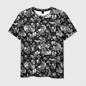 Мужская футболка 3D с принтом Черно белый узор в горошек в Белгороде, 100% полиэфир | прямой крой, круглый вырез горловины, длина до линии бедер | Тематика изображения на принте: 