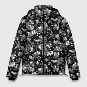 Мужская зимняя куртка 3D с принтом Черно белый узор в горошек в Белгороде, верх — 100% полиэстер; подкладка — 100% полиэстер; утеплитель — 100% полиэстер | длина ниже бедра, свободный силуэт Оверсайз. Есть воротник-стойка, отстегивающийся капюшон и ветрозащитная планка. 

Боковые карманы с листочкой на кнопках и внутренний карман на молнии. | Тематика изображения на принте: 