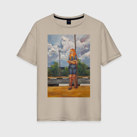 Женская футболка хлопок Oversize с принтом Ушла из дома картина маслом в Курске, 100% хлопок | свободный крой, круглый ворот, спущенный рукав, длина до линии бедер
 | 