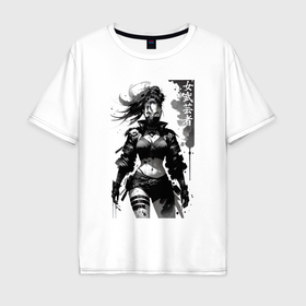 Мужская футболка хлопок Oversize с принтом Онна бугэйся   девушка самурай   набросок в Петрозаводске, 100% хлопок | свободный крой, круглый ворот, “спинка” длиннее передней части | 