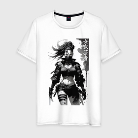 Мужская футболка хлопок с принтом Онна бугэйся   девушка самурай   набросок в Белгороде, 100% хлопок | прямой крой, круглый вырез горловины, длина до линии бедер, слегка спущенное плечо. | 