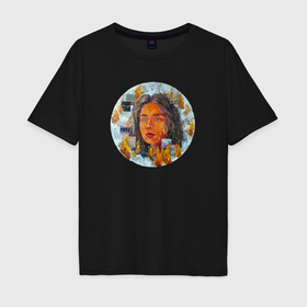 Мужская футболка хлопок Oversize с принтом Девушка в огне картина маслом в Курске, 100% хлопок | свободный крой, круглый ворот, “спинка” длиннее передней части | 
