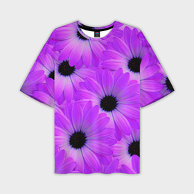 Мужская футболка oversize 3D с принтом Фиолетовые ромашки ,  |  | 