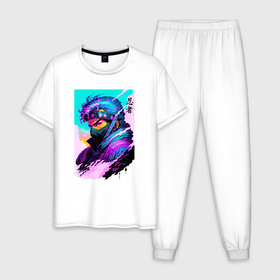 Мужская пижама хлопок с принтом Ninja  Japan   pop art   neural network , 100% хлопок | брюки и футболка прямого кроя, без карманов, на брюках мягкая резинка на поясе и по низу штанин
 | Тематика изображения на принте: 
