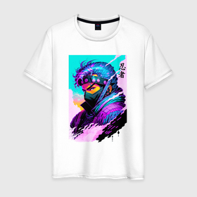 Мужская футболка хлопок с принтом Ninja  Japan   pop art   neural network , 100% хлопок | прямой крой, круглый вырез горловины, длина до линии бедер, слегка спущенное плечо. | Тематика изображения на принте: 