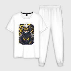 Мужская пижама хлопок с принтом Ninja Fox в Тюмени, 100% хлопок | брюки и футболка прямого кроя, без карманов, на брюках мягкая резинка на поясе и по низу штанин
 | Тематика изображения на принте: 