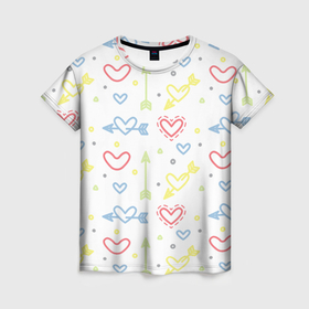 Женская футболка 3D с принтом Color hearts в Кировске, 100% полиэфир ( синтетическое хлопкоподобное полотно) | прямой крой, круглый вырез горловины, длина до линии бедер | 