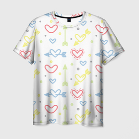 Мужская футболка 3D с принтом Color hearts в Новосибирске, 100% полиэфир | прямой крой, круглый вырез горловины, длина до линии бедер | 