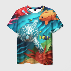 Мужская футболка 3D с принтом Объемная фэнтази черепаха в Тюмени, 100% полиэфир | прямой крой, круглый вырез горловины, длина до линии бедер | Тематика изображения на принте: 