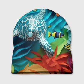 Шапка 3D с принтом Объемная фэнтази черепаха , 100% полиэстер | универсальный размер, печать по всей поверхности изделия | 
