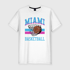 Мужская футболка хлопок Slim с принтом Basket Miami в Новосибирске, 92% хлопок, 8% лайкра | приталенный силуэт, круглый вырез ворота, длина до линии бедра, короткий рукав | Тематика изображения на принте: 