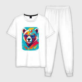 Мужская пижама хлопок с принтом Pop Art Panda в Новосибирске, 100% хлопок | брюки и футболка прямого кроя, без карманов, на брюках мягкая резинка на поясе и по низу штанин
 | 