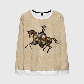 Мужской свитшот 3D с принтом Ретро девушка на лошади и винтажные цветы , 100% полиэстер с мягким внутренним слоем | круглый вырез горловины, мягкая резинка на манжетах и поясе, свободная посадка по фигуре | 