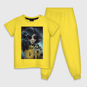 Детская пижама хлопок с принтом Коралина в Стране Кошмаров арт в Новосибирске, 100% хлопок |  брюки и футболка прямого кроя, без карманов, на брюках мягкая резинка на поясе и по низу штанин
 | Тематика изображения на принте: 