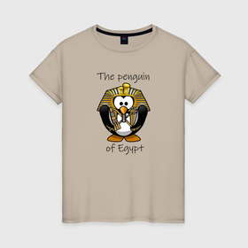 Женская футболка хлопок с принтом Пингвин Египта в Белгороде, 100% хлопок | прямой крой, круглый вырез горловины, длина до линии бедер, слегка спущенное плечо | 