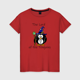 Женская футболка хлопок с принтом Властелин пингвинов в Белгороде, 100% хлопок | прямой крой, круглый вырез горловины, длина до линии бедер, слегка спущенное плечо | 