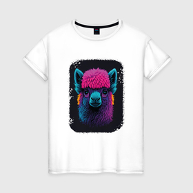 Женская футболка хлопок с принтом Alpaca Harmony в Санкт-Петербурге, 100% хлопок | прямой крой, круглый вырез горловины, длина до линии бедер, слегка спущенное плечо | 